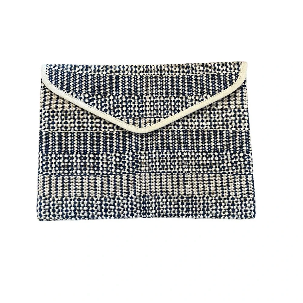 Korissa Woven Clutch, Navy Blue and Cream, Snap Closure, 12